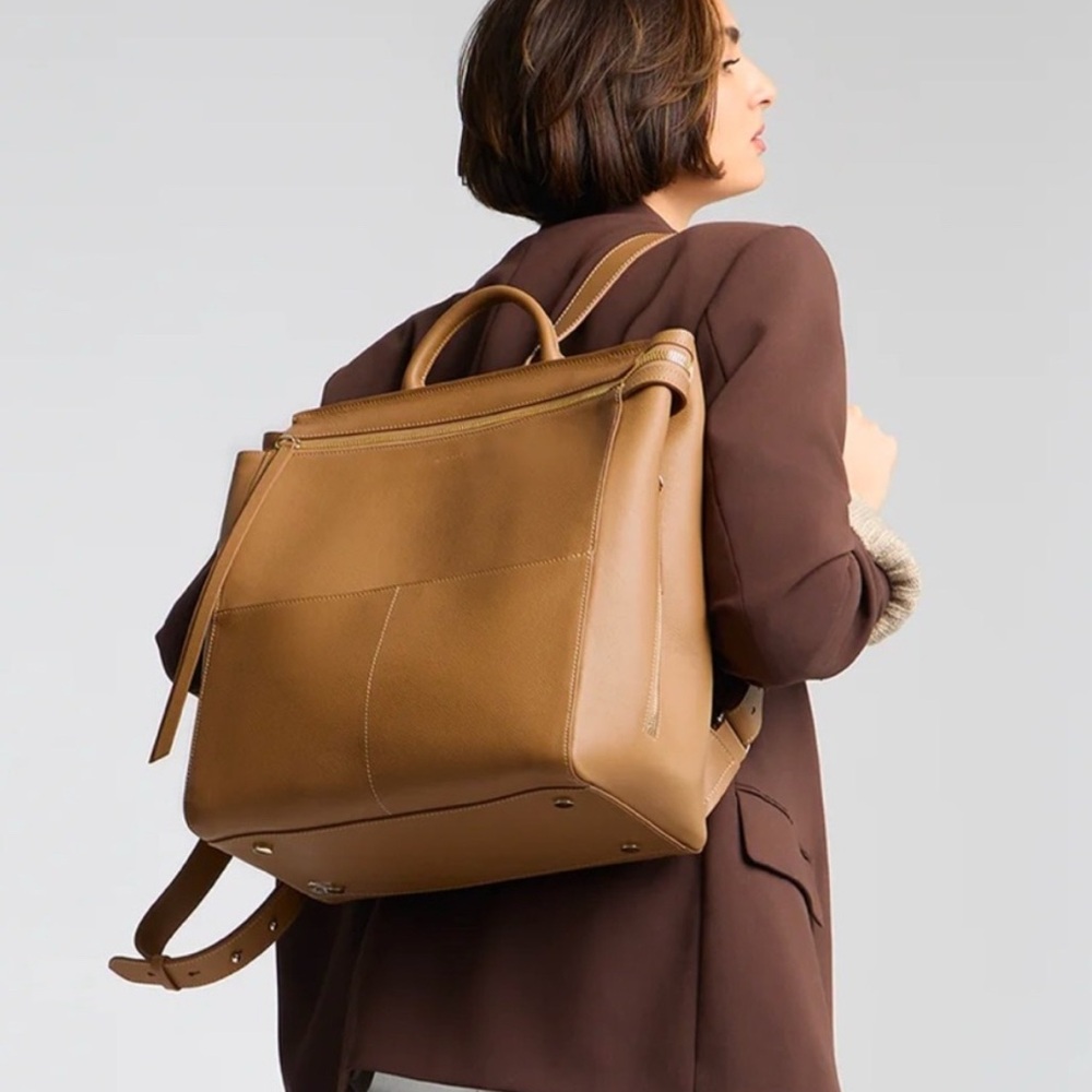 Mina Baie Harper Leather Bundle Bag (Diaper, Travel, Work) Camel Tan Large